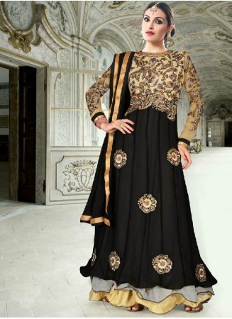 FABFIRKI New cream and Black Anarkali Suit