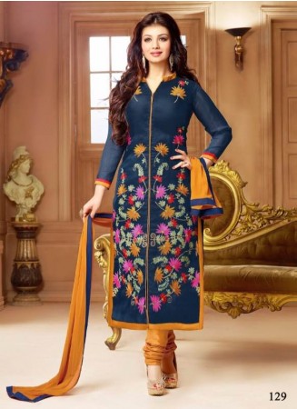 Fabfirki Navy Blue Cotton Designer Salwar Suit