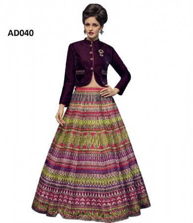 Multicolour and Blue Designer Fabric tapeta silk Partywear Lehenga Choli.