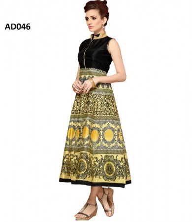 black and grey bhagalpuri silk fancy Digital printed kurti 