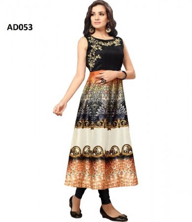 exclusive dark green and multicoloured tapetai Silk Digital Printed kurti