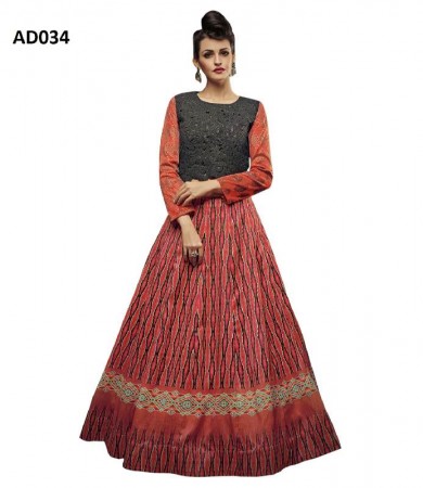black and cream bhagalpuri silk fancy Digital printed gown 