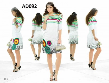 white floral stretchable carrara digital printed fancy kurti