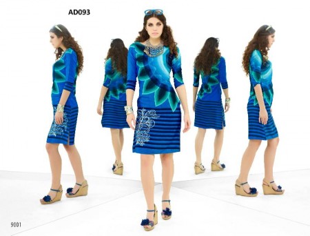 dark blue floral stretchable carrara digital printed fancy kurti