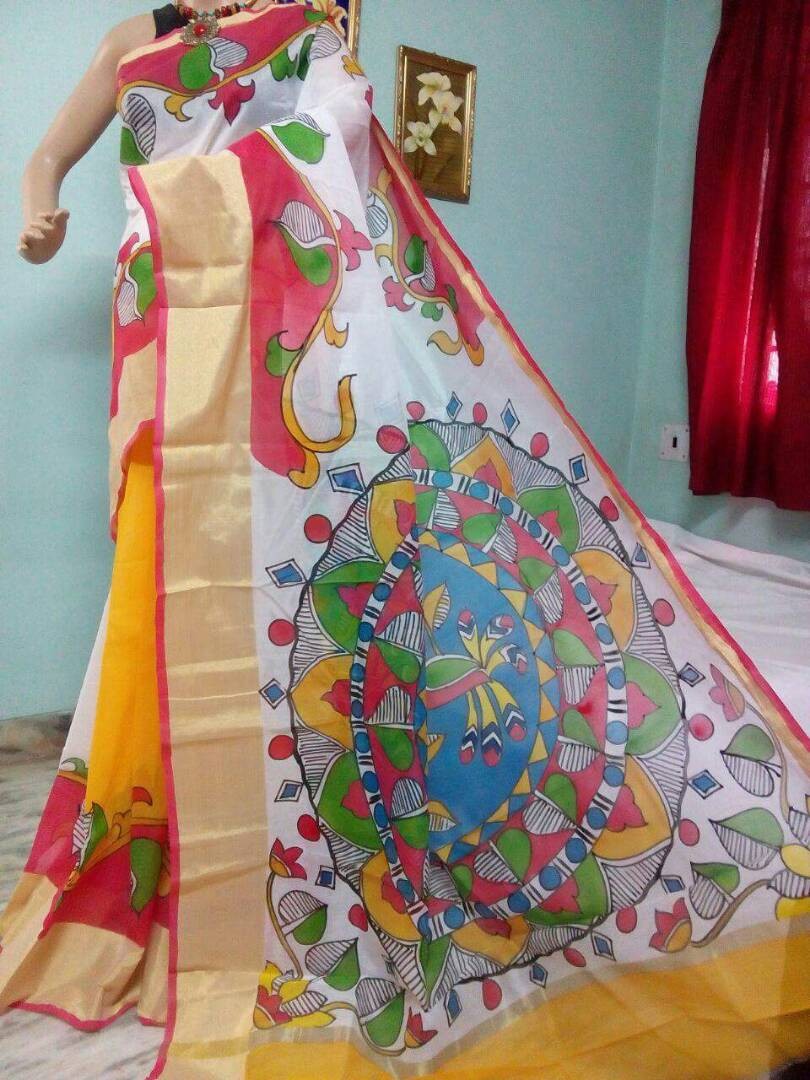 Kerala Saree Hand Painted Kerala Saree Hand Painted Saree Women