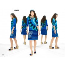 dark blue floral stretchable carrara digital printed fancy kurti